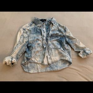 F21 distressed cropped button up